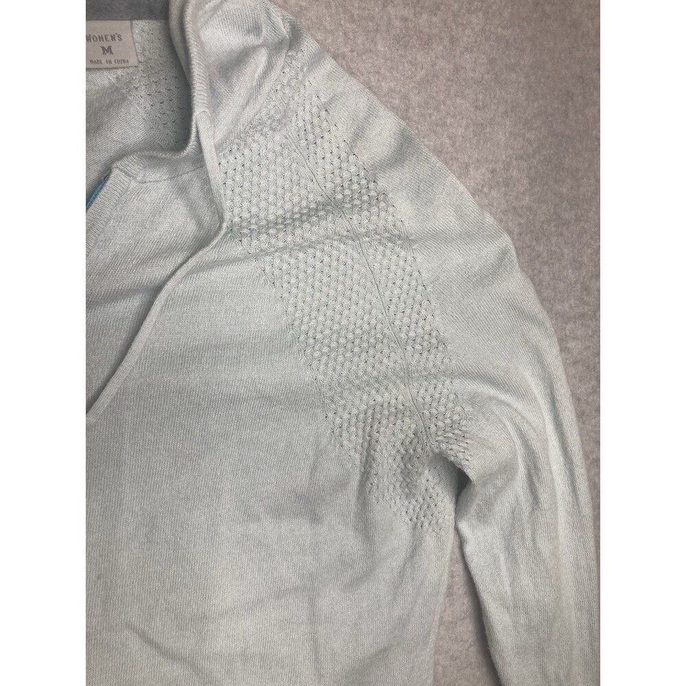 Stio W Sz M Full Zip Sweater Knit Hoodie Cotton Wool Blend Teal Light Blue - Picture 5 of 13